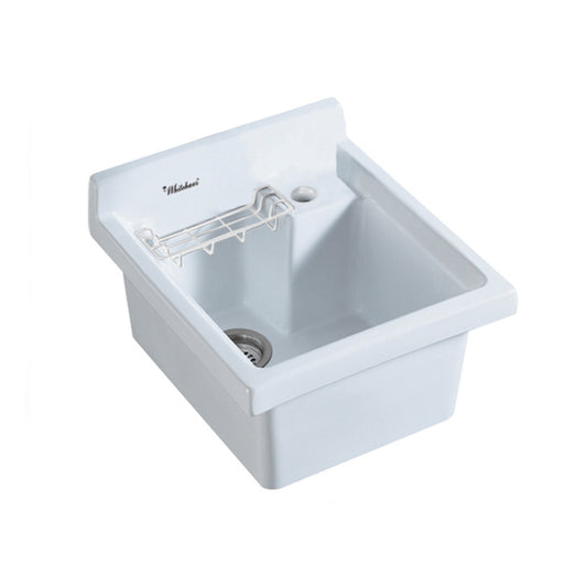 Vitreous China Single Bowl, Drop-In Sink with Wire Basket and 3 ½ Inch Off Center Drain