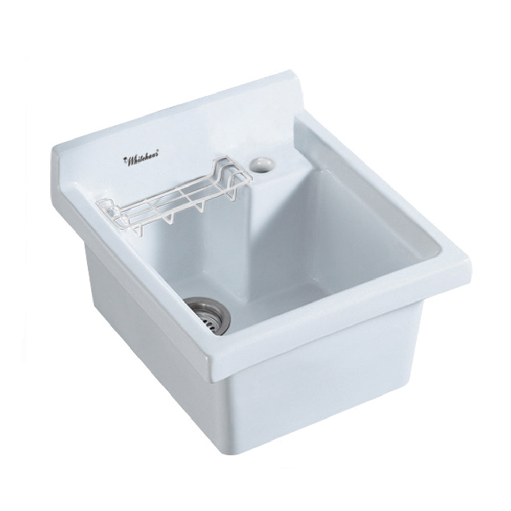 Vitreous China Single Bowl, Drop-In Sink with Wire Basket and 3 ½ Inch Off Center Drain