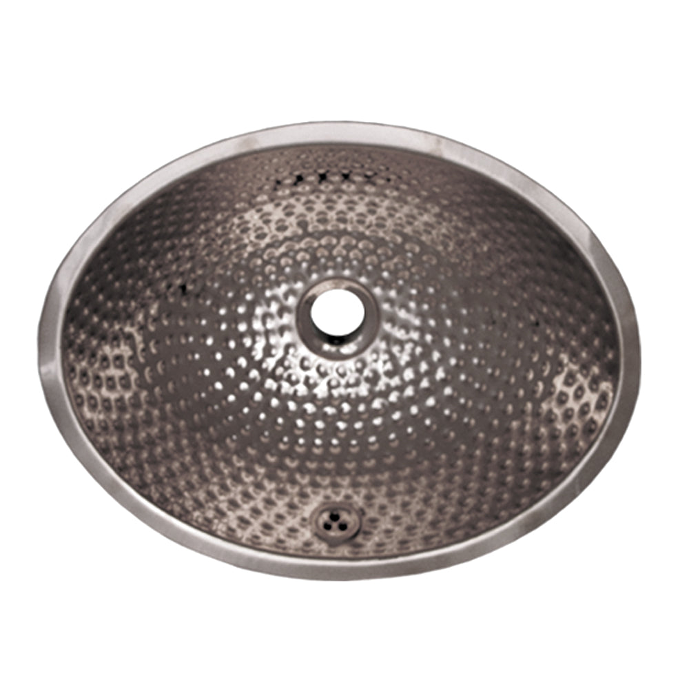 Oval Ball Pein Hammered Textured Basin with Overflow and a 1 1/4" Center Drain