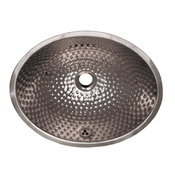 Oval Ball Pein Hammered Textured Basin with Overflow and a 1 1/4 Center Drain