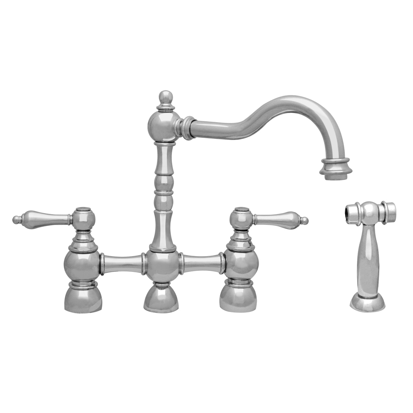 Englishhaus Bridge Faucet with Long Traditional Swivel Spout, Solid Lever Handles and Solid Brass Side Spray