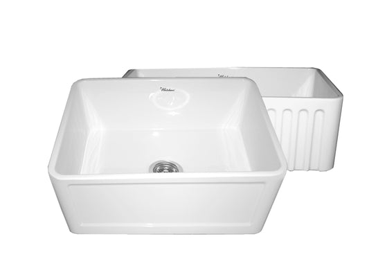 Farmhaus Fireclay Sink with a Concave Front Apron on One Side and Fluted Front Apron on the Other