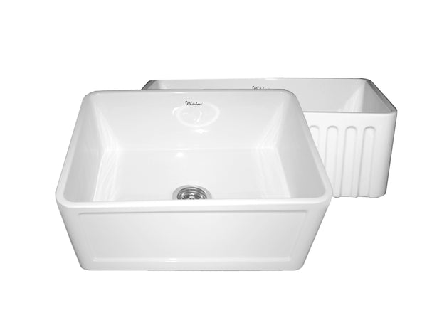 Farmhaus Fireclay Sink with a Concave Front Apron on One Side and Fluted Front Apron on the Other