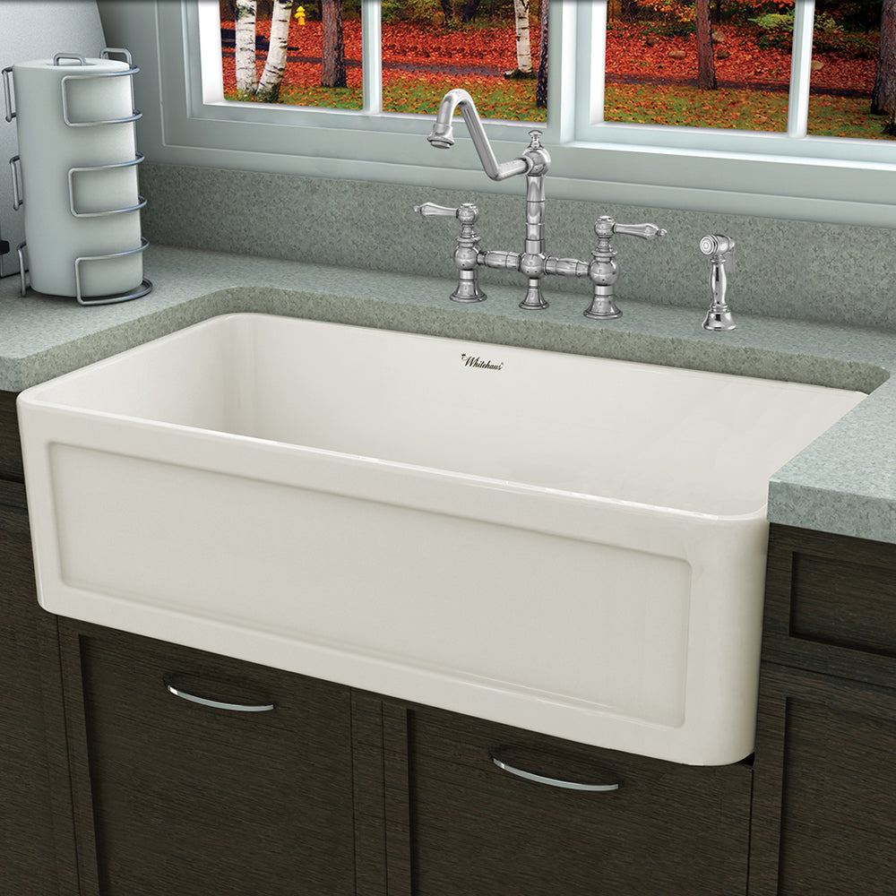 Fireclay Large Sink with Concave Front Apron on One Side and a Plain Front Apron on the Other