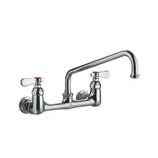 Heavy Duty Wall Mount Utility Faucet with an Extended Swivel Spout and Lever Handles