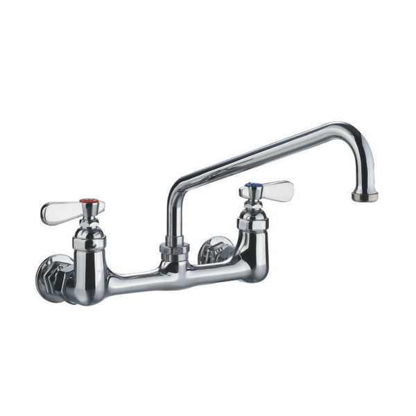 Heavy Duty Wall Mount Utility Faucet with an Extended Swivel Spout and Lever Handles