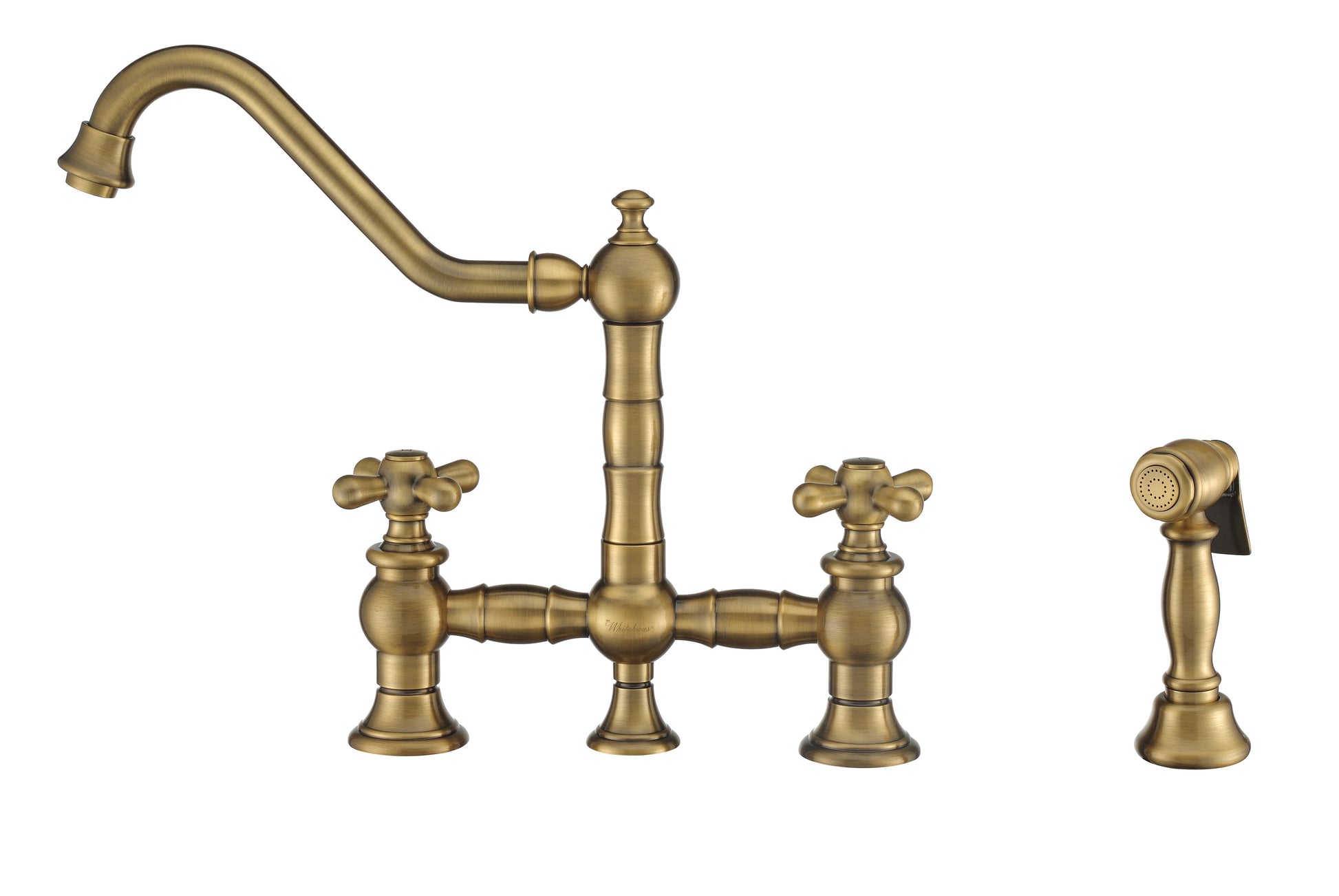 Vintage III Plus Bridge Faucet with Long Traditional Swivel Spout, Cross Handles and Solid Brass Side Spray