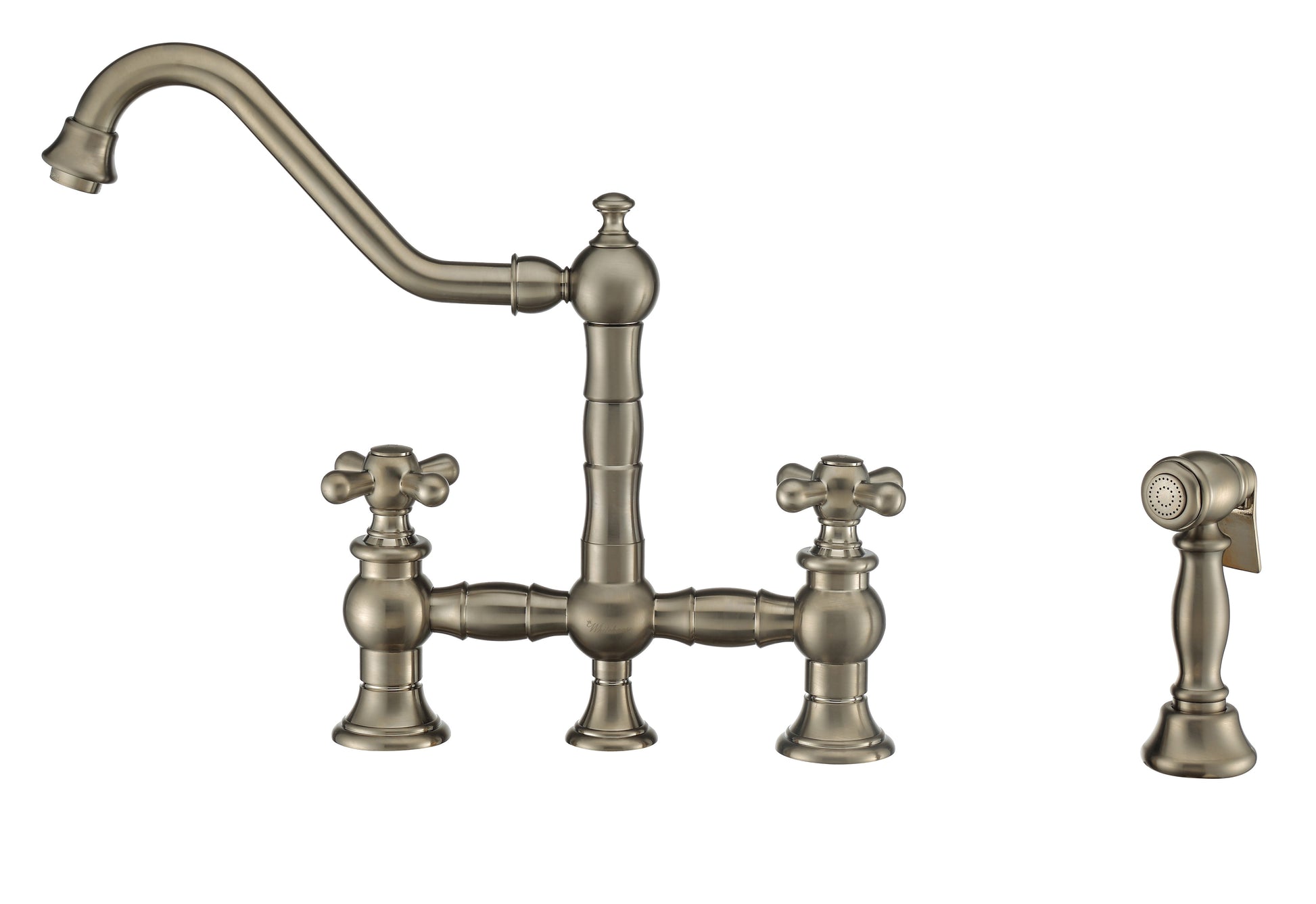 Vintage III Plus Bridge Faucet with Long Traditional Swivel Spout, Cross Handles and Solid Brass Side Spray