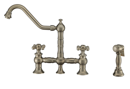 Vintage III Plus Bridge Faucet with Long Traditional Swivel Spout, Cross Handles and Solid Brass Side Spray