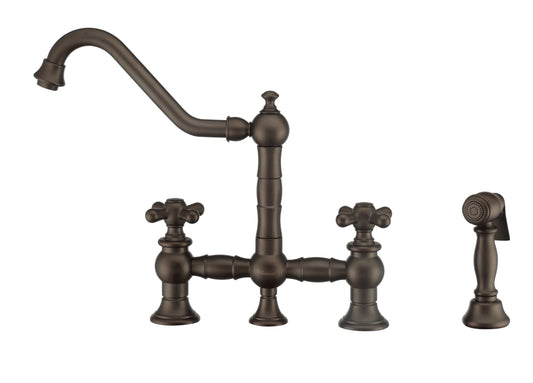 Vintage III Plus Bridge Faucet with Long Traditional Swivel Spout, Cross Handles and Solid Brass Side Spray