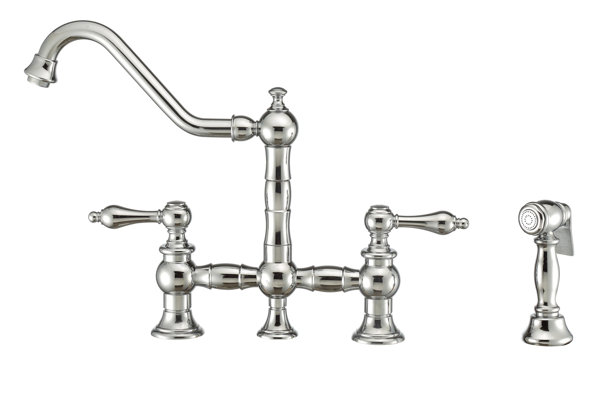 Vintage III Plus Bridge Faucet with Long Traditional Swivel Spout, Lever Handles and Solid Brass Side Spray