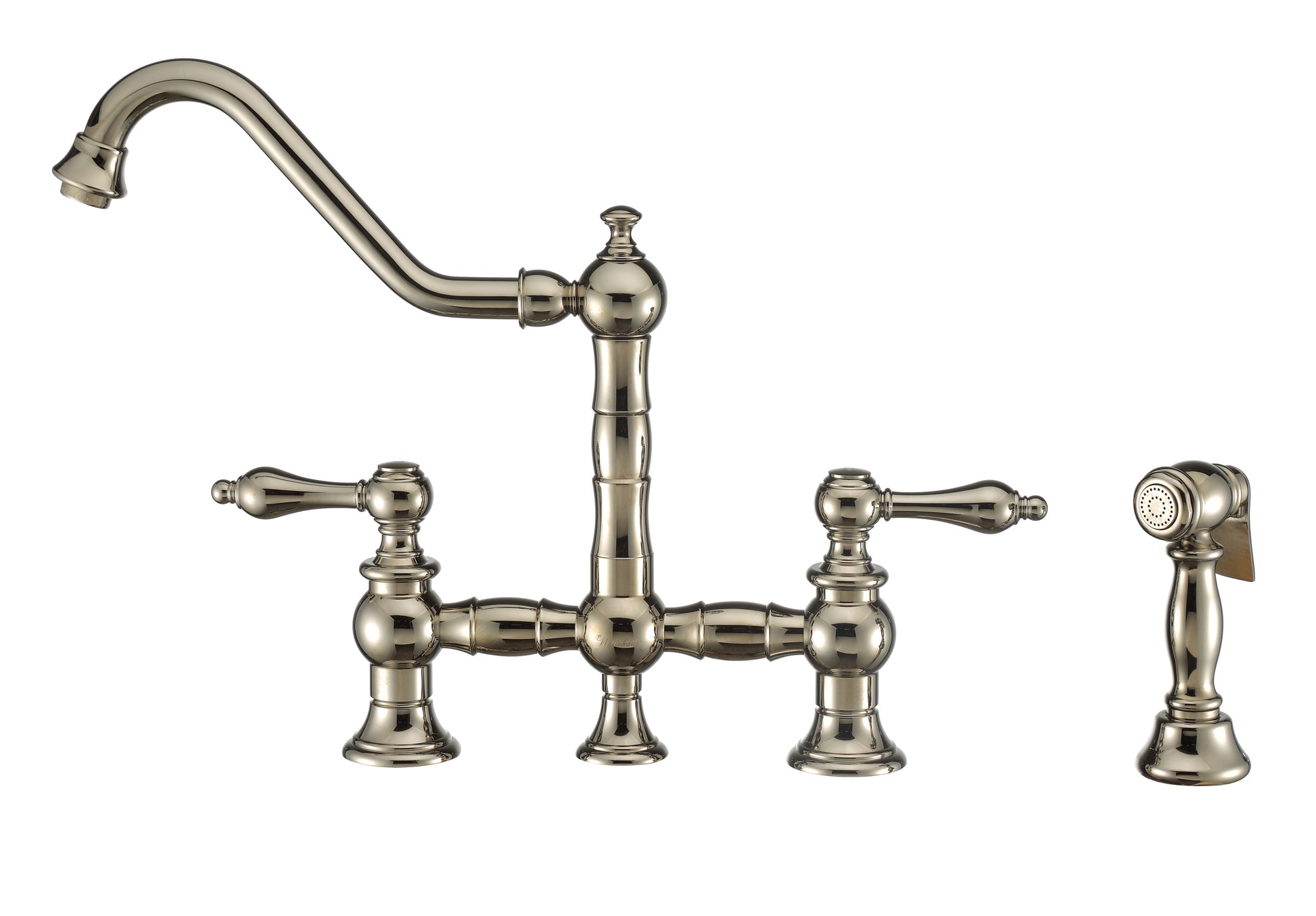 Vintage III Plus Bridge Faucet with Long Traditional Swivel Spout, Lever Handles and Solid Brass Side Spray