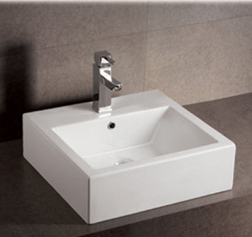 Square Basin with Overflow, Single Faucet Hole and Rear Center Drain