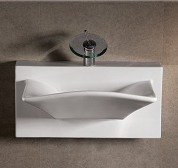 Rectangular Basin with Integrated Rectangular Bowl, Single Faucet Hole and Rear Center Drain