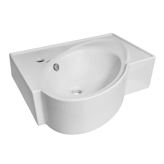 Rectangular Bathroom Basin with an Integrated Oval Bowl, Overflow, Single Faucet Hole and Rear Center Drain