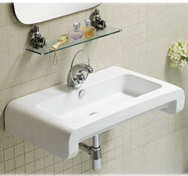 Rectangular Basin with Overflow, Single Faucet Hole and Rear Center Drain