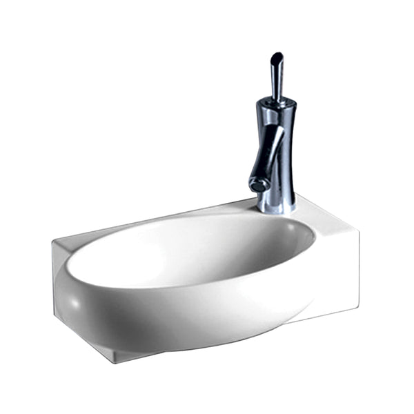 Rectangular Bathroom Basin with Integrated Oval Bowl and Right Offset Single Faucet Hole