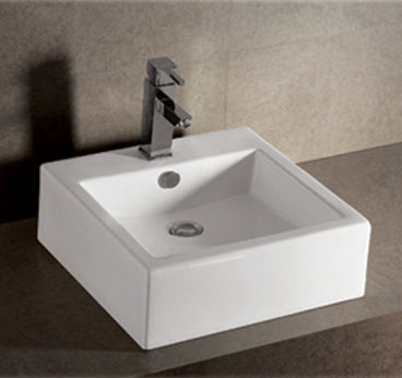 Square Basin with Overflow, Single Faucet Hole and Rear Center Drain