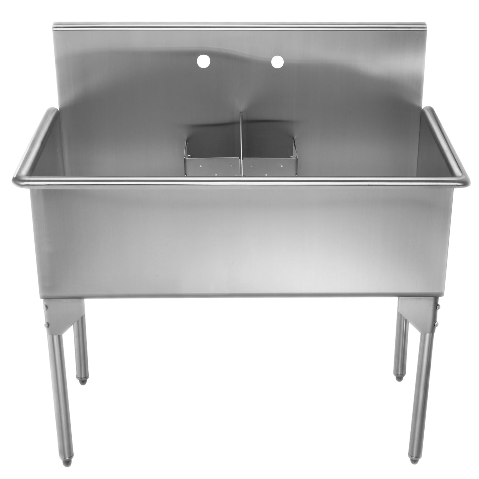 Brushed Stainless Steel Double Bowl Commerical Freestanding Utility Sink