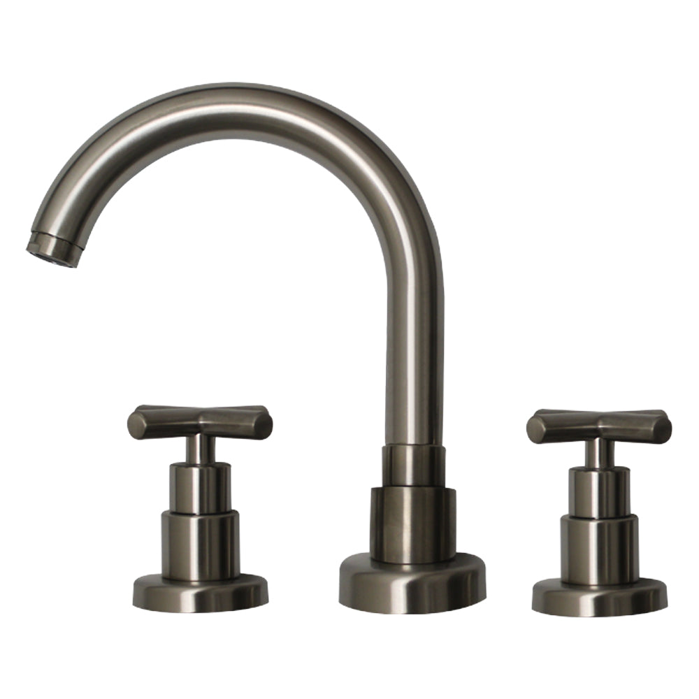 Luxe Widespread Bathroom Faucet with Tubular Swivel Spout, Cross Handles and Pop-Up Waste