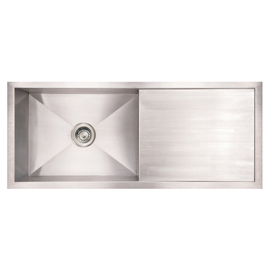 Brushed Stainless Steel Commercial Single Bowl Sink with an Integral Drain Board