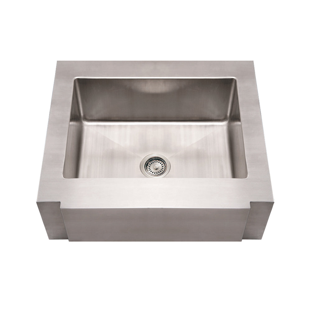 Brushed Stainless Steel Commercial Single Bowl Sink with a Notched Front Apron