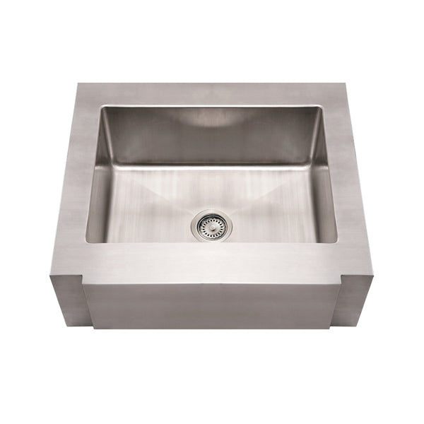 Brushed Stainless Steel Commercial Single Bowl Sink with a Notched Front Apron