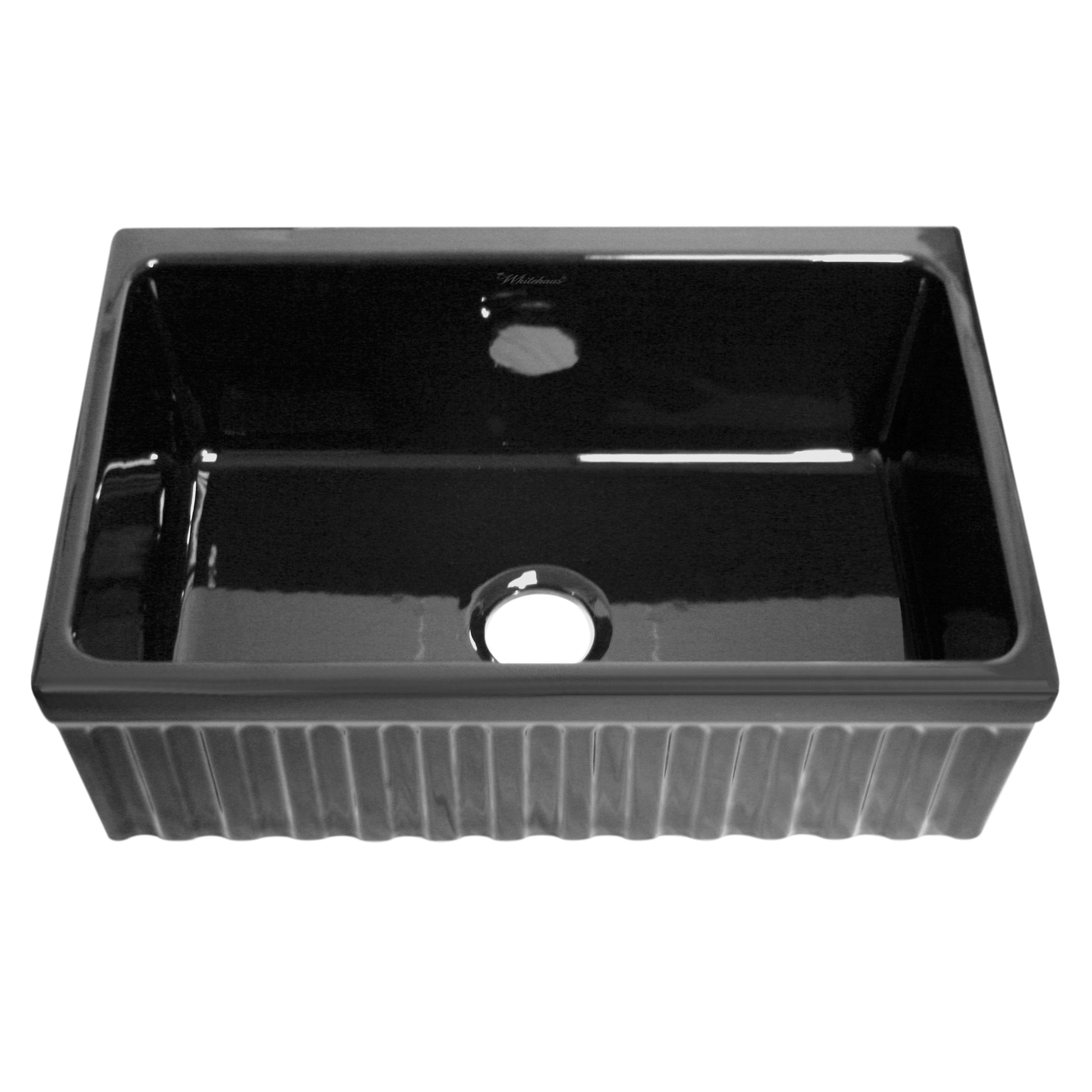 Farmhaus Fireclay Sink with a Fluted Front Apron and 2 1/2" Lip on One Side and 2" Lip on the Opposite Side