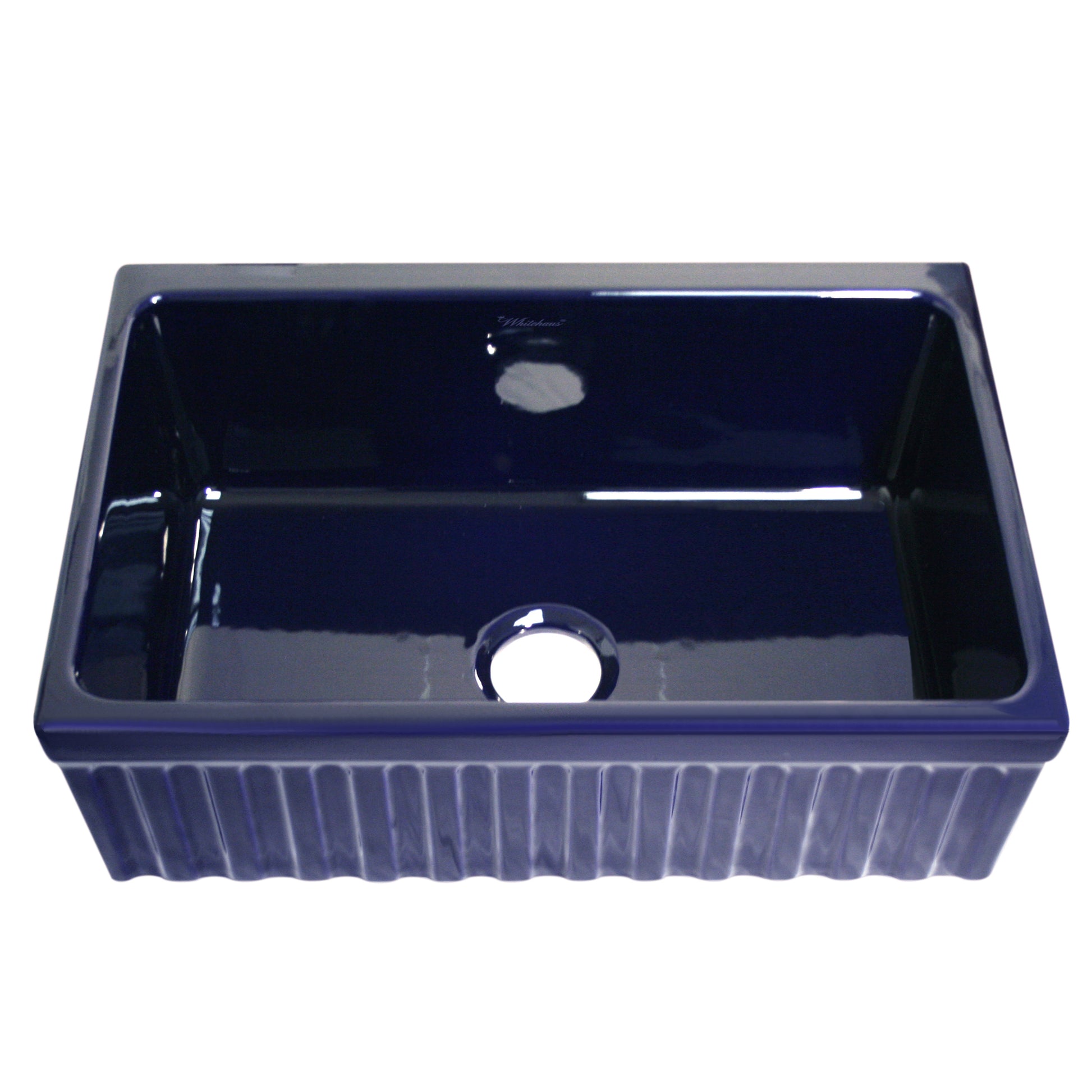 Farmhaus Fireclay Sink with a Fluted Front Apron and 2 1/2" Lip on One Side and 2" Lip on the Opposite Side