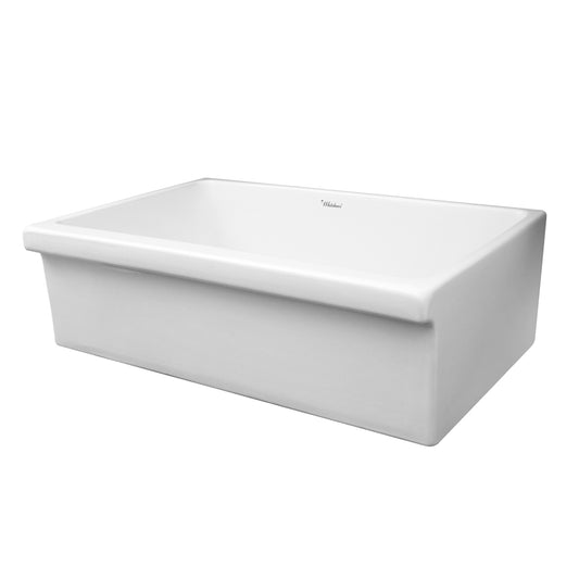 Farmhaus Fireclay Large Sink with 2 ½" Lip on One Side and 2" Lip on the Opposite Side