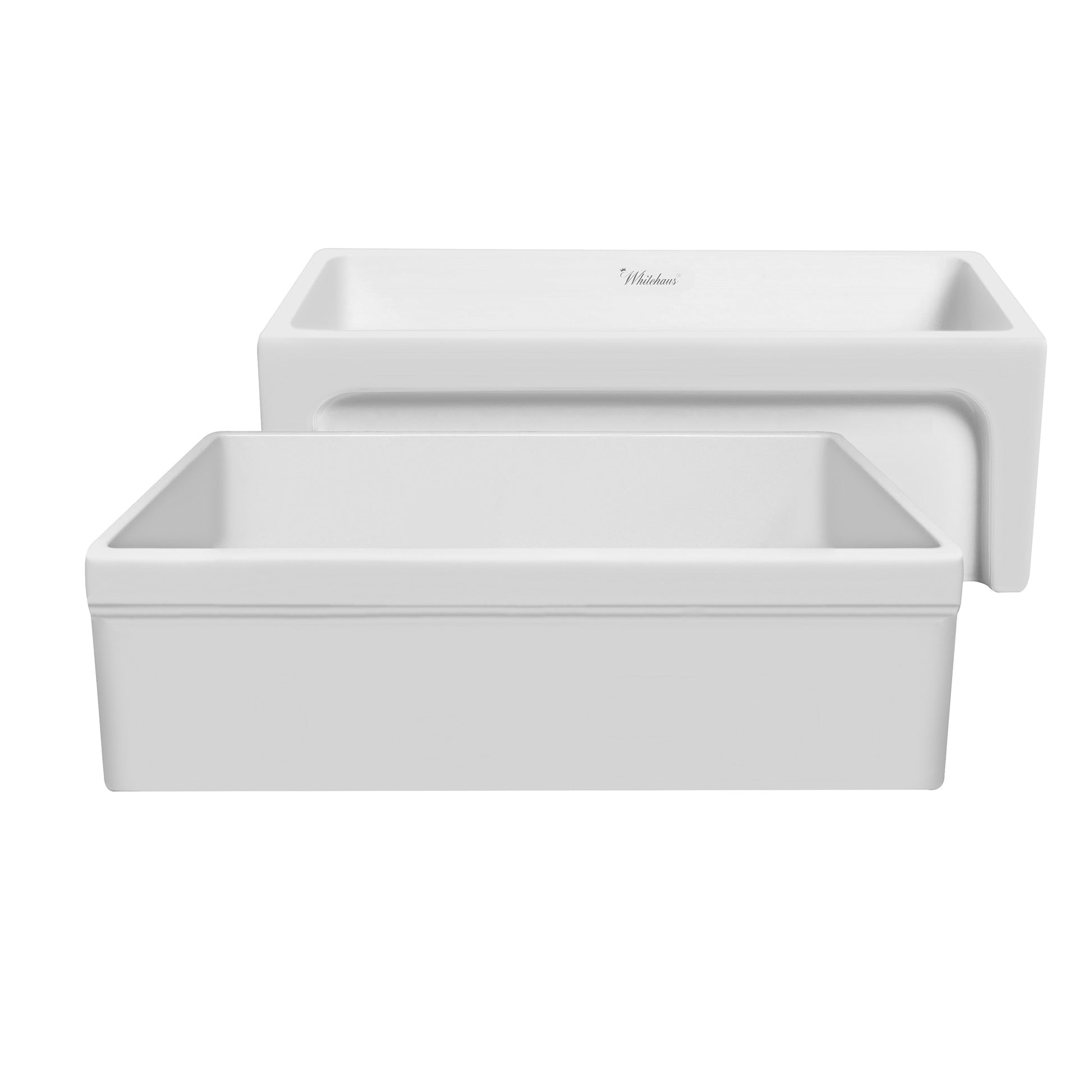 Matte Kitchen Fireclay Sink with  Elegant Beveled Front Apron on One Side and a 2" Lip Plain on Opposite Side 