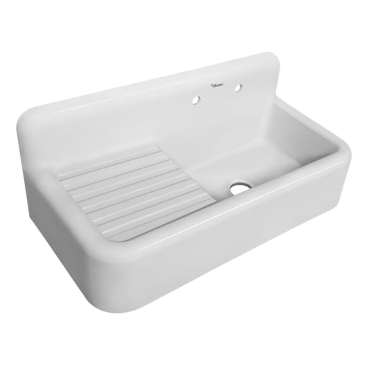  Heritage Front apron Single Bowl Fireclay Sink with Integral Drainboard and High Backsplash