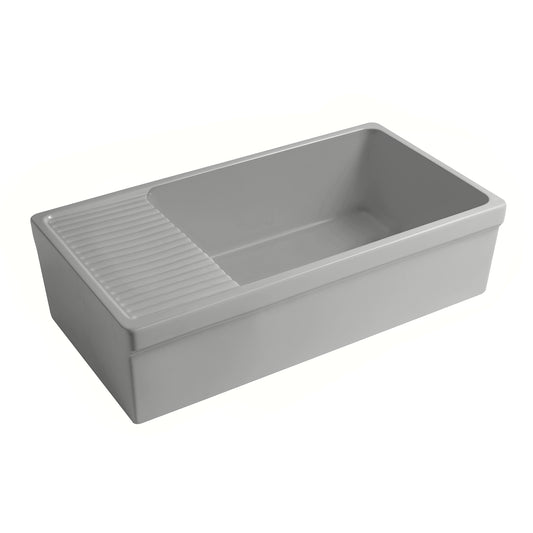 Farmhaus Large Matte Fireclay Kitchen Sink with Integral Drainboard and a 2 ½" Lip Front Apron on Both Sides