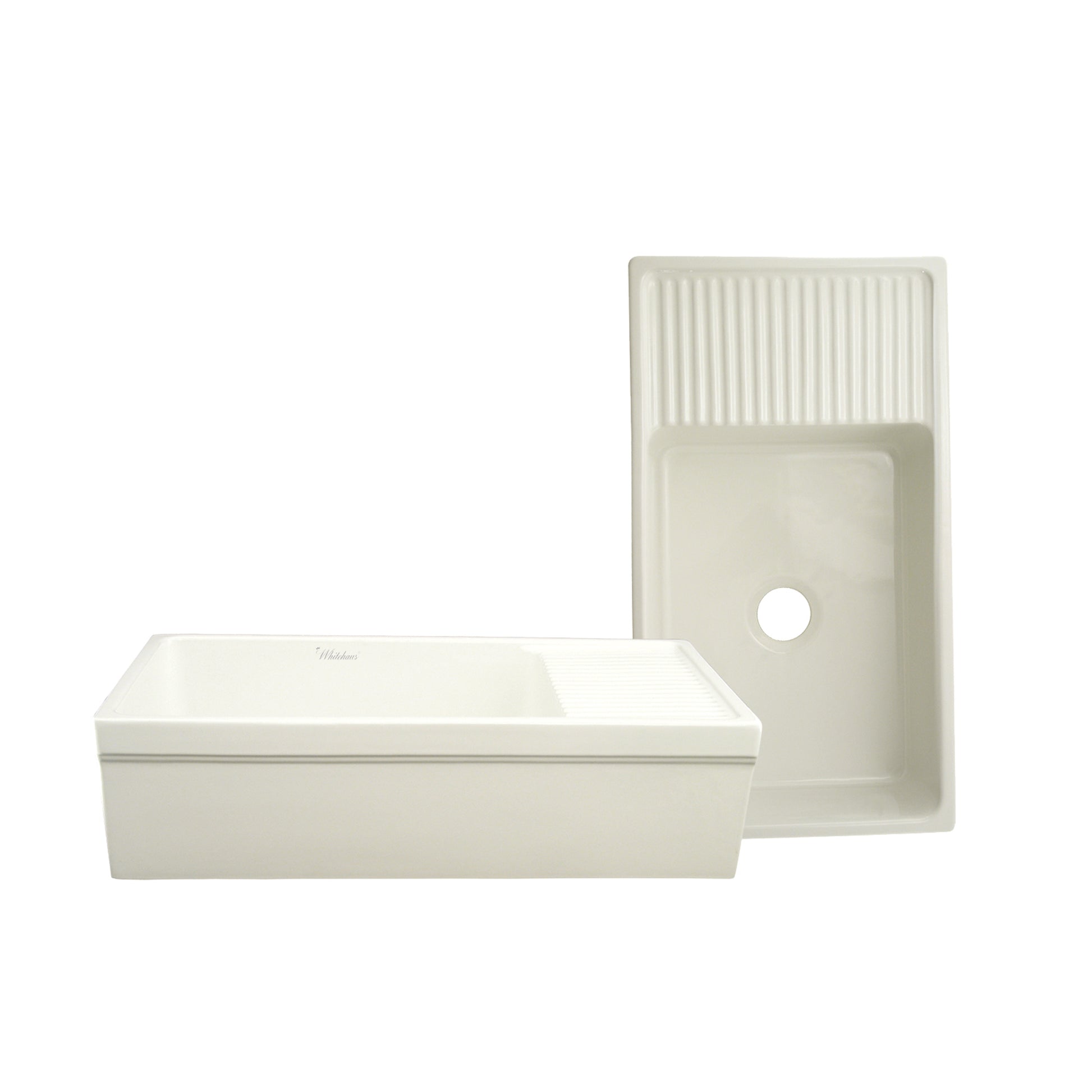 Farmhaus Fireclay Large Sink with Integral Drainboard and 2 ½" Lip on Both Sides