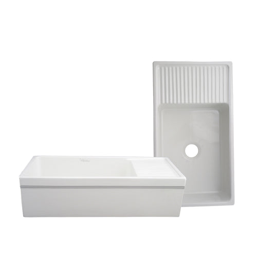 Farmhaus Fireclay Large Sink with Integral Drainboard and 2 ½" Lip on Both Sides