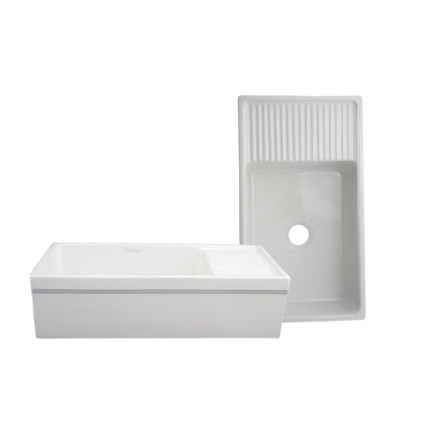 Farmhaus Fireclay Large Sink with Integral Drainboard and 2 ½ Lip on Both Sides