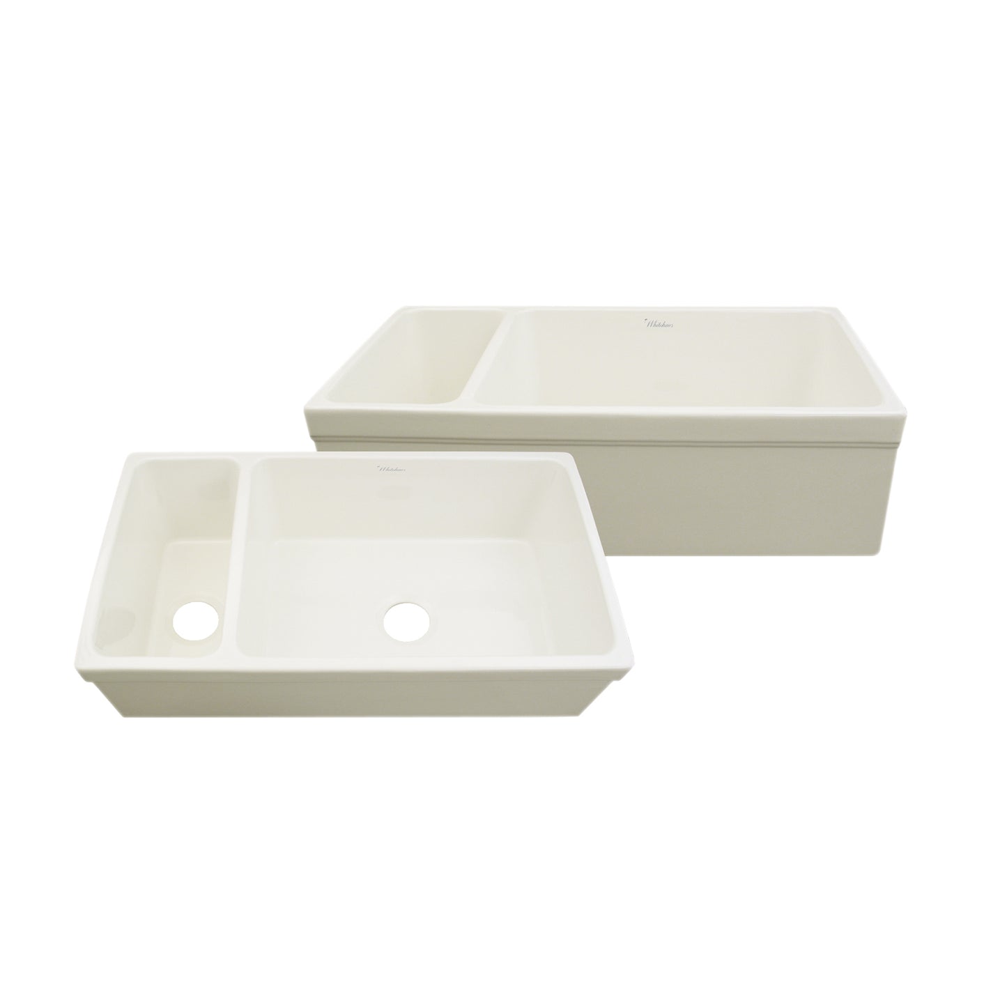 Farmhaus Fireclay Large Sink and Small Bowl with 2 ½" Lip on Both Sides