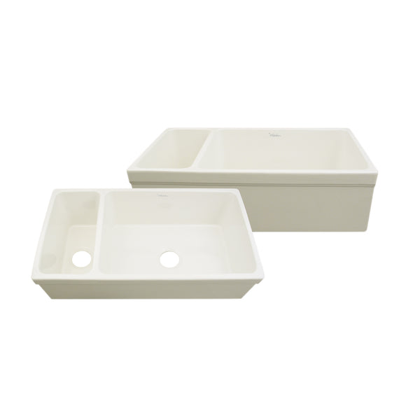 Farmhaus Fireclay Large Sink and Small Bowl with 2 ½ Lip on Both Sides