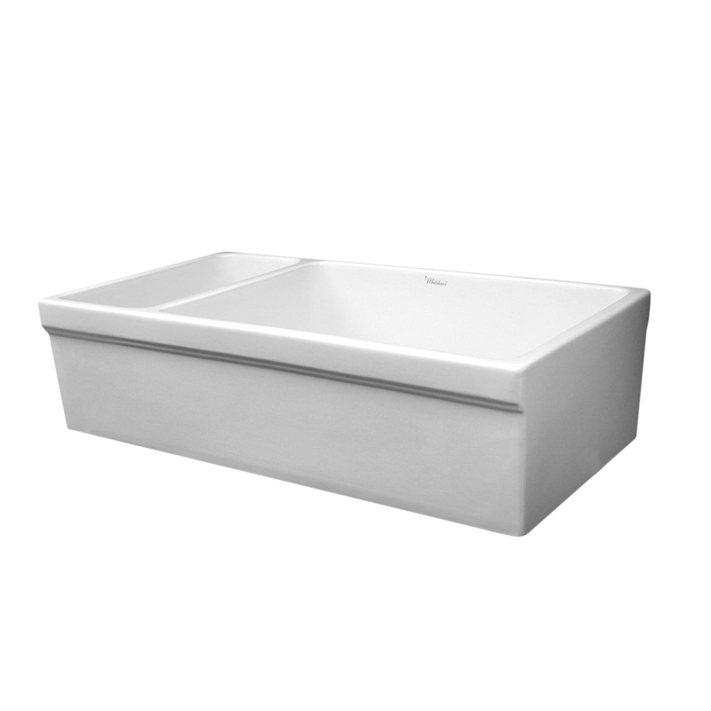 Farmhaus Fireclay Large Sink and Small Bowl with 2 ½" Lip on Both Sides