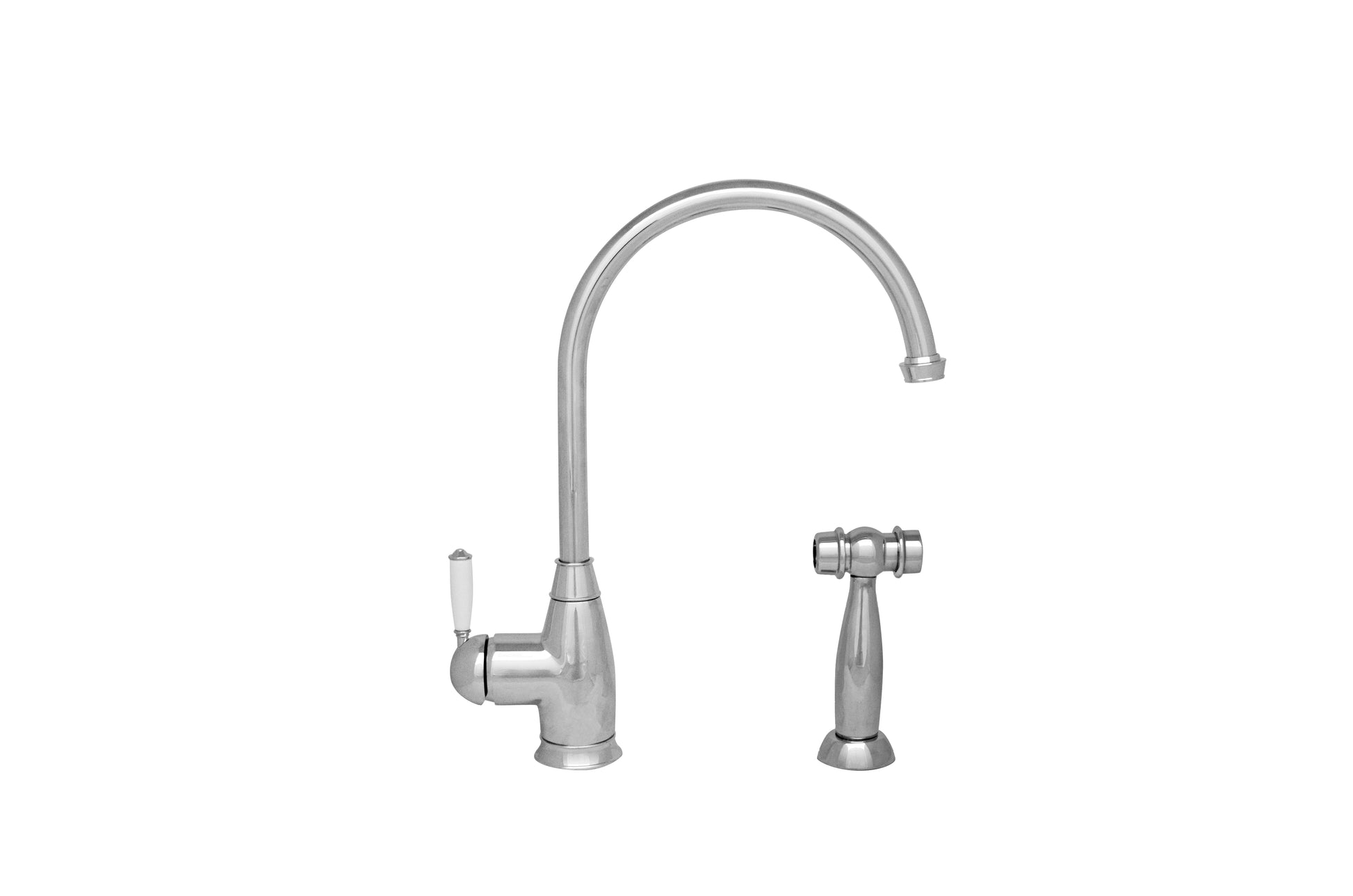 Queenhaus Single Lever Faucet with Long Gooseneck Spout, Porcelain Single Lever Handle and Solid Brass Side Spray