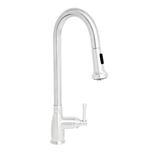 Waterhaus Lead Free Solid Stainless Steel Single-Hole Faucet with Gooseneck Swivel Spout, Pull Down Spray Head and Solid Lever Handle 