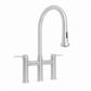 Waterhaus Lead-Free Solid Stainless Steel Bridge Faucet with aGooseneck Swivel Spout, Pull Down Spray Head and Solid Lever Handles