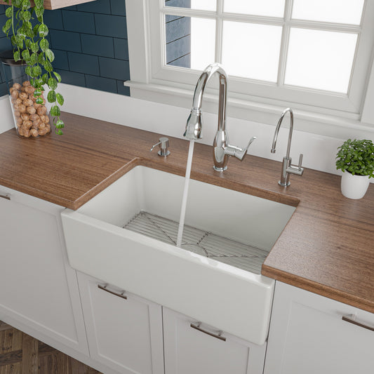 ALFI brand AB3018HS-W 30 inch White Reversible Smooth / Fluted Single Bowl Fireclay Farm Sink