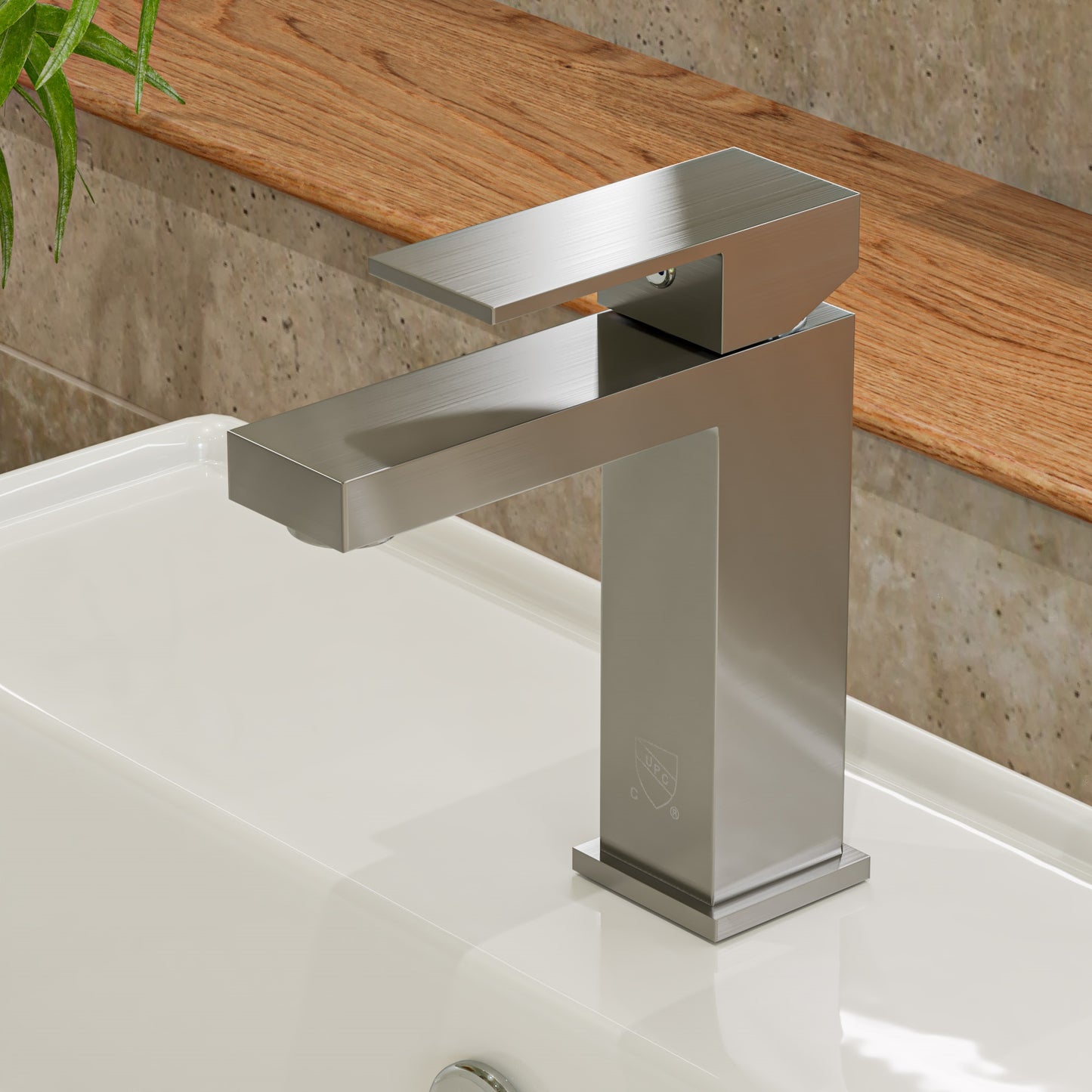 Brushed Nickel Square Single Lever Bathroom Faucet