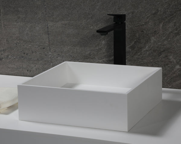 ALFI brand ABRS14S 14 Square White Matte Solid Surface Resin Sink