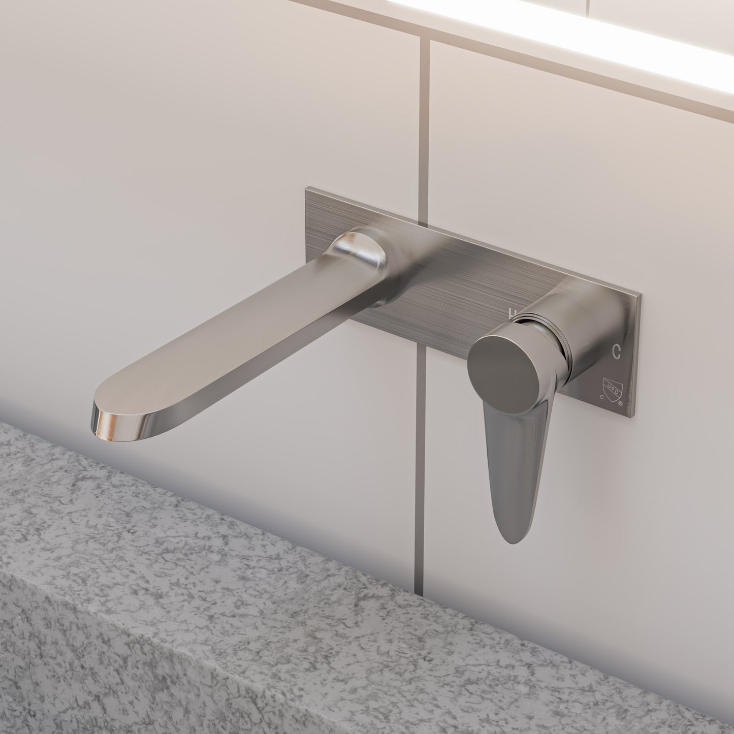 Brushed Nickel Wall Mounted Modern Bathroom Faucet