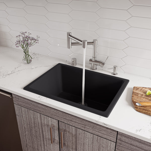 ALFI brand AB2418UD-BM Black Matte 24 x 18 Fireclay Undermount / Drop In Fireclay Kitchen Sink