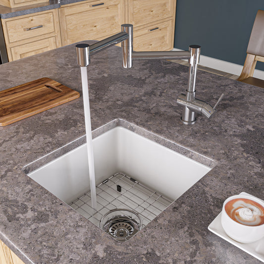 ALFI brand ABF1818S-GM Gray Matte Square 18" x 18" Undermount / Drop In Fireclay Prep Sink