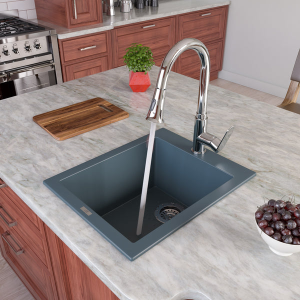 ALFI brand AB1720DI-T Titanium 17 Drop-In Rectangular Granite Composite Kitchen Prep Sink