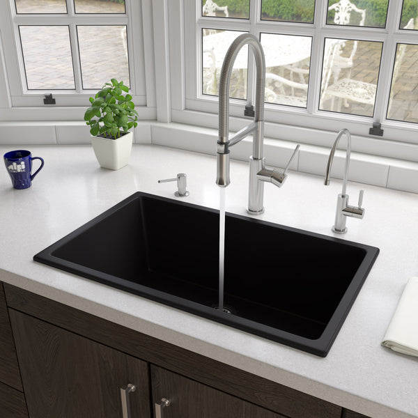 ALFI brand AB3018UD-BM Black Matte 30 x 18 Fireclay Undermount / Drop In Fireclay Kitchen Sink